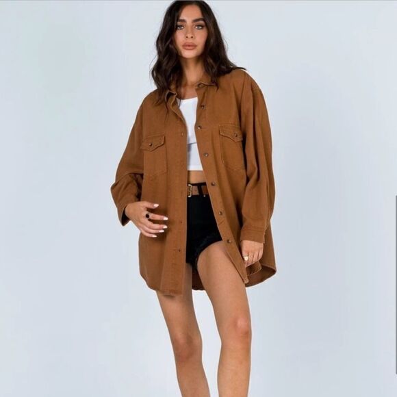 Princess Polly Neve Oversized Shacket Top Brown NEW - Picture 13 of 13